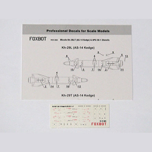 Foxbot 72-064 Decals Stencils for soviet air-to-surface missile Kh-29L/T (AS-14 Kedge) and APU-58-1 Scale 1:72