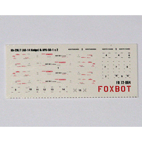 Foxbot 72-064 Decals Stencils for soviet air-to-surface missile Kh-29L/T (AS-14 Kedge) and APU-58-1 Scale 1:72