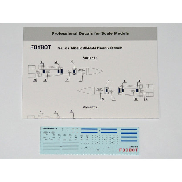 Foxbot 72-065 Decals Stencils for american Air-to-Air Missile AIM-54A Phoenix Scale 1:72 for Aircraft Plastic Model Kit