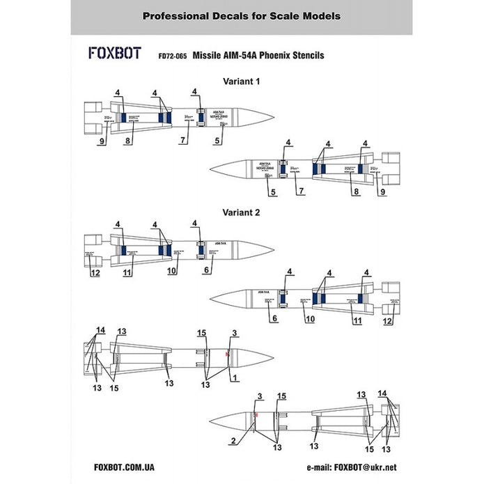 Foxbot 72-065 Decals Stencils for american Air-to-Air Missile AIM-54A Phoenix Scale 1:72 for Aircraft Plastic Model Kit