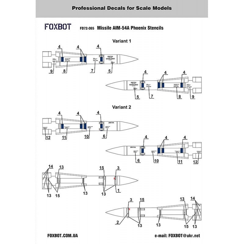 Foxbot 72-065 Decals Stencils for american Air-to-Air Missile AIM-54A Phoenix Scale 1:72 for Aircraft Plastic Model Kit