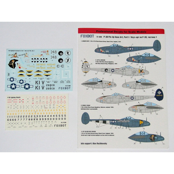 Foxbot 72-066 Decals Lockheed P-38 Lightning Pin-Up Nose Art and Stencils (Part I) Scale 1:72