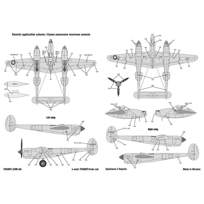 Foxbot 72-066 Decals Lockheed P-38 Lightning Pin-Up Nose Art and Stencils (Part I) Scale 1:72