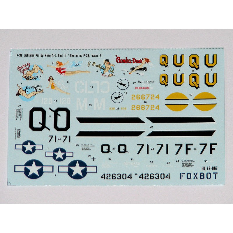 Foxbot 72-067 Decals Lockheed P-38 Lightning Pin-Up Nose Art and Stencils (Part II) Scale 1:72