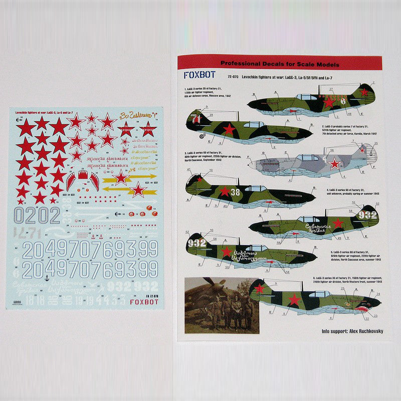Foxbot 72-070 Decals Soviet interceptors Lavochkin fighters at war: LaGG-3, La-5/5F/5FN and La-7 Scale 1:72