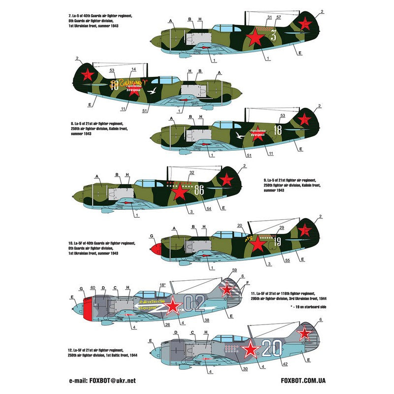 Foxbot 72-070 Decals Soviet interceptors Lavochkin fighters at war: LaGG-3, La-5/5F/5FN and La-7 Scale 1:72