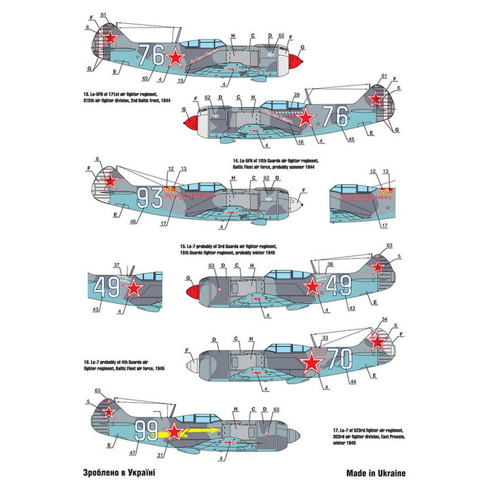 Foxbot 72-070 Decals Soviet interceptors Lavochkin fighters at war: LaGG-3, La-5/5F/5FN and La-7 Scale 1:72