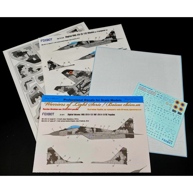 Foxbot 72-071A Decals Ukrainian Digital Falcons: MiG-29 (9-13) with masks Scale 1:72 for Aircraft Plastic Model Kit