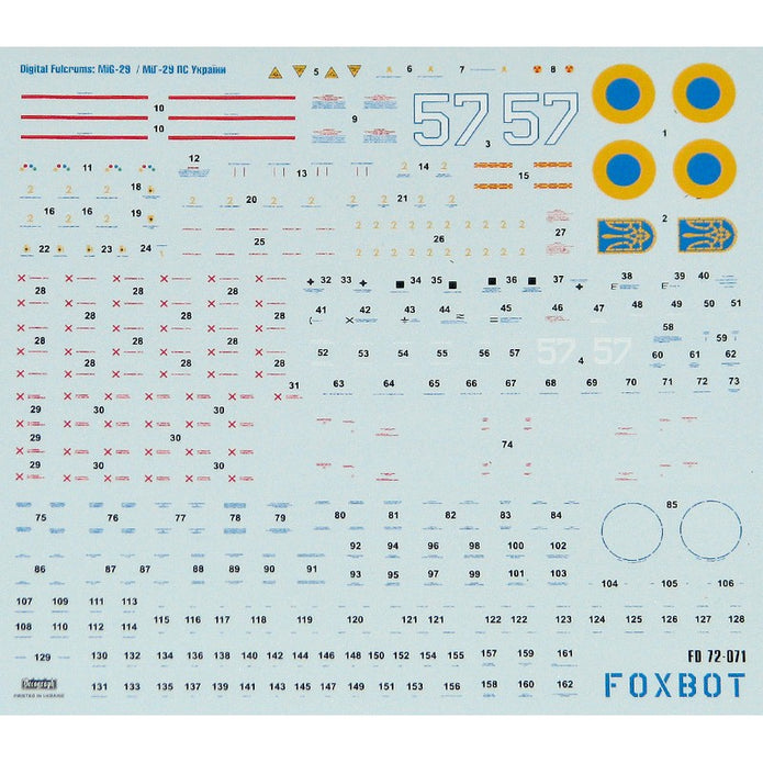 Foxbot 72-071A Decals Ukrainian Digital Falcons: MiG-29 (9-13) with masks Scale 1:72 for Aircraft Plastic Model Kit