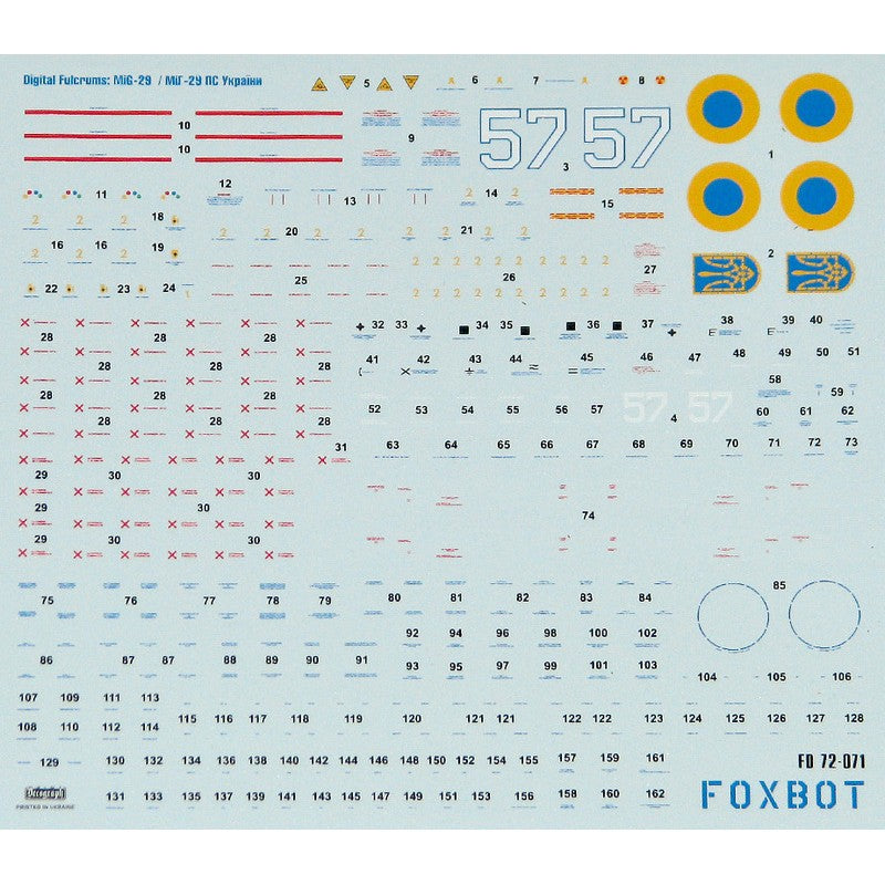 Foxbot 72-071A Decals Ukrainian Digital Falcons: MiG-29 (9-13) with masks Scale 1:72 for Aircraft Plastic Model Kit