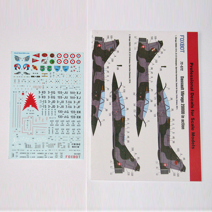 Foxbot 72-072 Decals Dassault Mirage 2000D and Stencils Scale 1:72 for Aircraft Plastic Model Kit