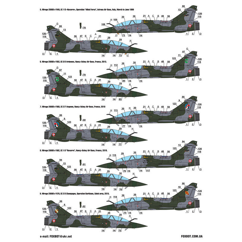 Foxbot 72-072 Decals Dassault Mirage 2000D and Stencils Scale 1:72 for Aircraft Plastic Model Kit