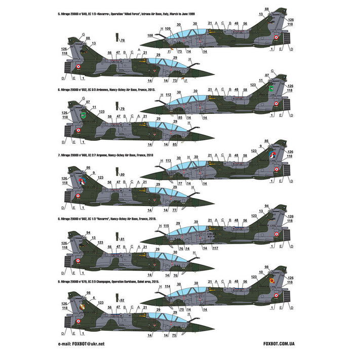 Foxbot 72-072 Decals Dassault Mirage 2000D and Stencils Scale 1:72 for Aircraft Plastic Model Kit