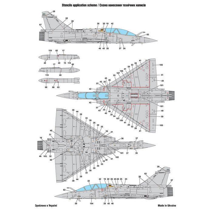 Foxbot 72-072 Decals Dassault Mirage 2000D and Stencils Scale 1:72 for Aircraft Plastic Model Kit