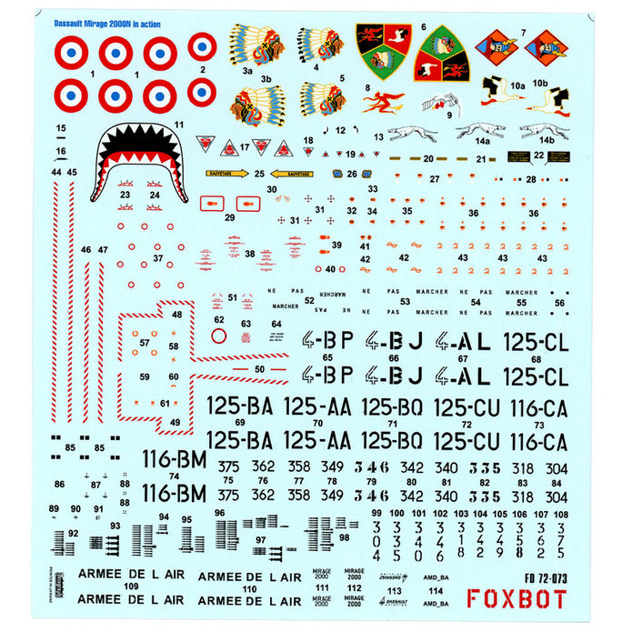 Foxbot 72-073 Decals Dassault Mirage 2000N and Stencils Scale 1:72 for Aircraft Plastic Model Kit