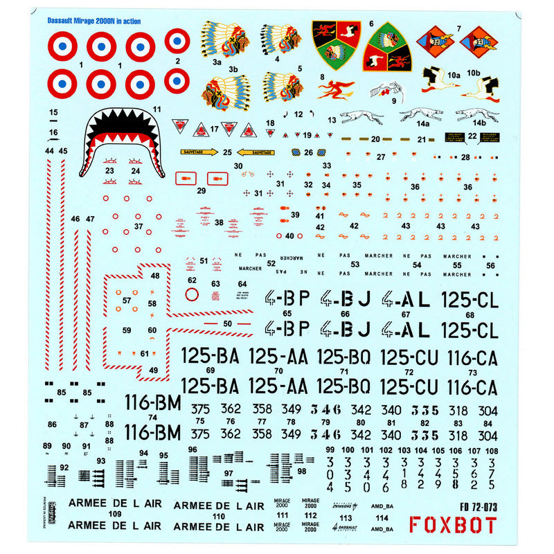 Foxbot 72-073 Decals Dassault Mirage 2000N and Stencils Scale 1:72 for Aircraft Plastic Model Kit
