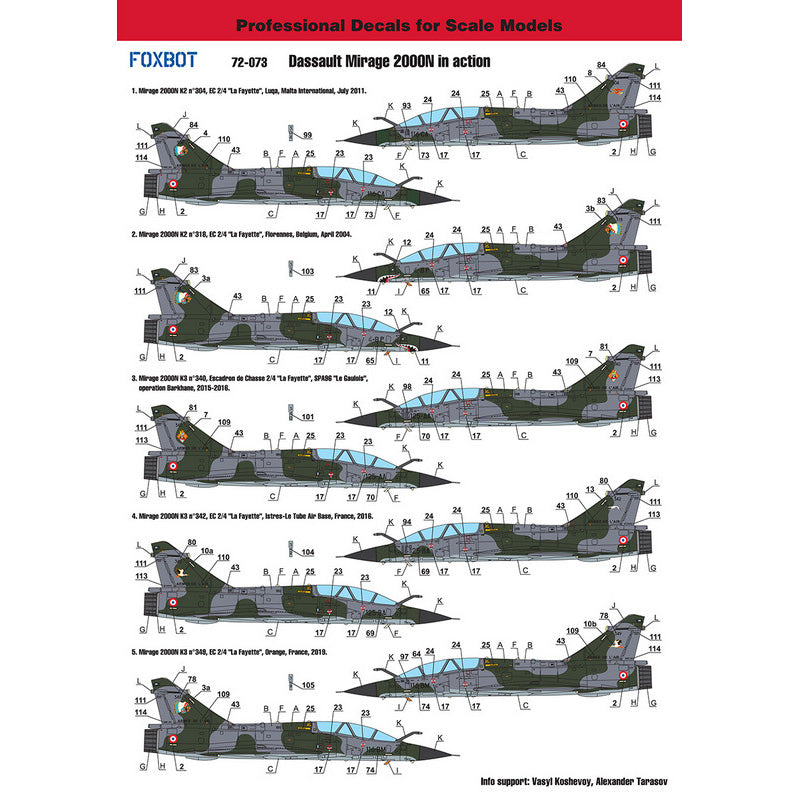 Foxbot 72-073 Decals Dassault Mirage 2000N and Stencils Scale 1:72 for Aircraft Plastic Model Kit