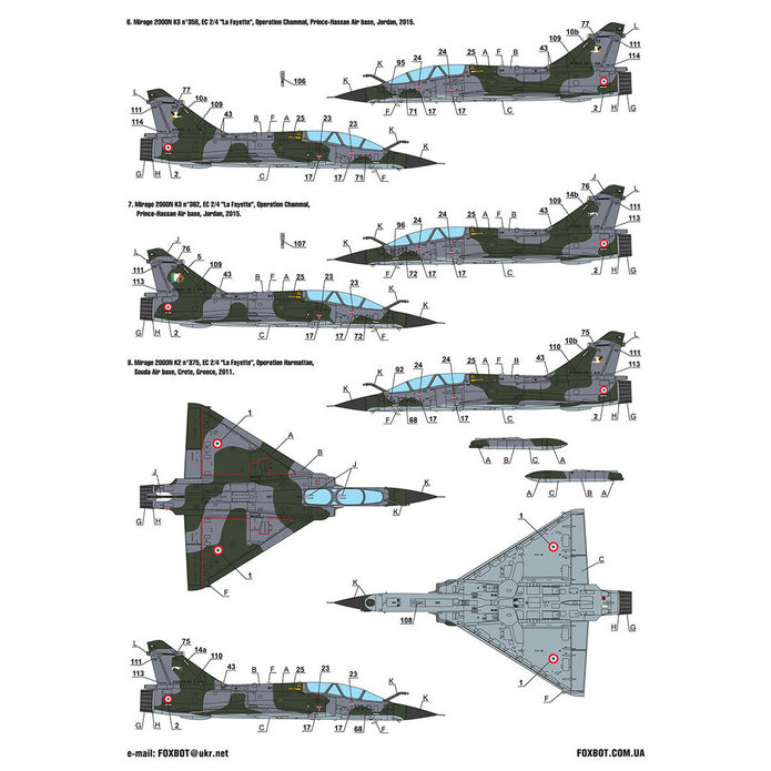 Foxbot 72-073 Decals Dassault Mirage 2000N and Stencils Scale 1:72 for Aircraft Plastic Model Kit