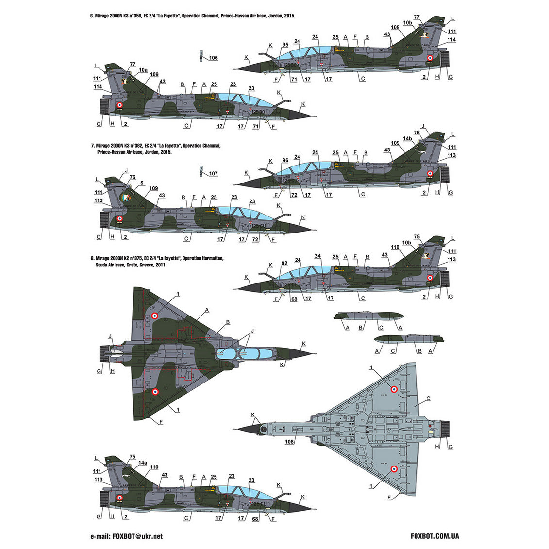 Foxbot 72-073 Decals Dassault Mirage 2000N and Stencils Scale 1:72 for Aircraft Plastic Model Kit