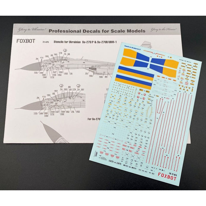 Foxbot 72-075 Decals Stencils for Su-27S/P & Su-27UB/UBM-1 Ukrainian Air Forces Scale 1:72 for Aircraft Plastic Model Kit
