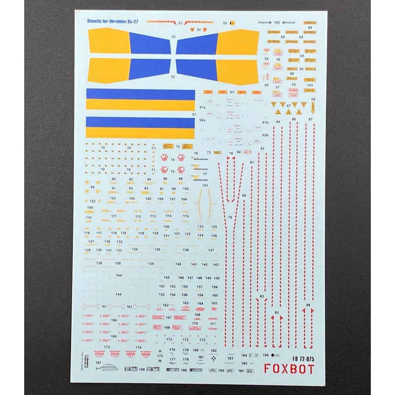 Foxbot 72-075 Decals Stencils for Su-27S/P & Su-27UB/UBM-1 Ukrainian Air Forces Scale 1:72 for Aircraft Plastic Model Kit