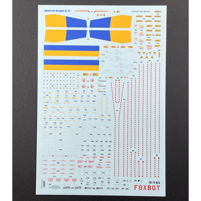 Foxbot 72-075 Decals Stencils for Su-27S/P & Su-27UB/UBM-1 Ukrainian Air Forces Scale 1:72 for Aircraft Plastic Model Kit