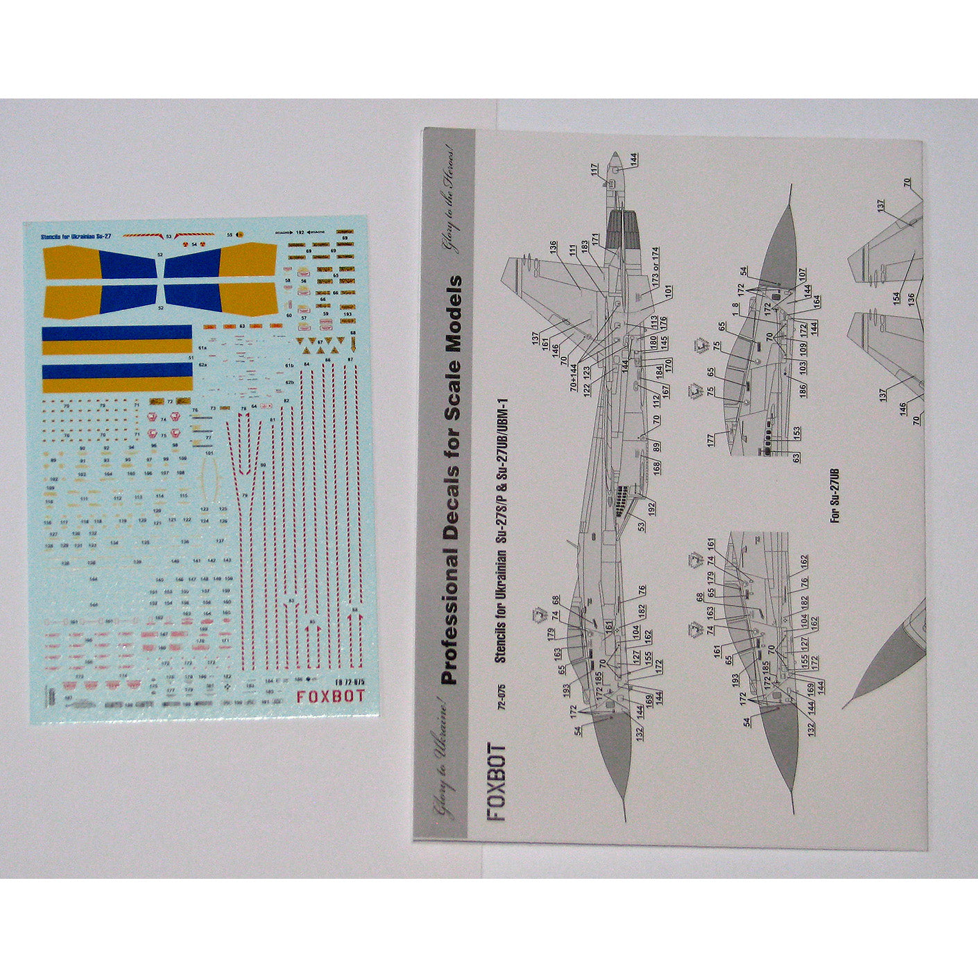 Foxbot 72-075 Decals Stencils for Su-27S/P & Su-27UB/UBM-1 Ukrainian Air Forces Scale 1:72 for Aircraft Plastic Model Kit
