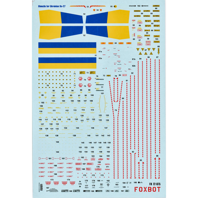 Foxbot 72-075 Decals Stencils for Su-27S/P & Su-27UB/UBM-1 Ukrainian Air Forces Scale 1:72 for Aircraft Plastic Model Kit