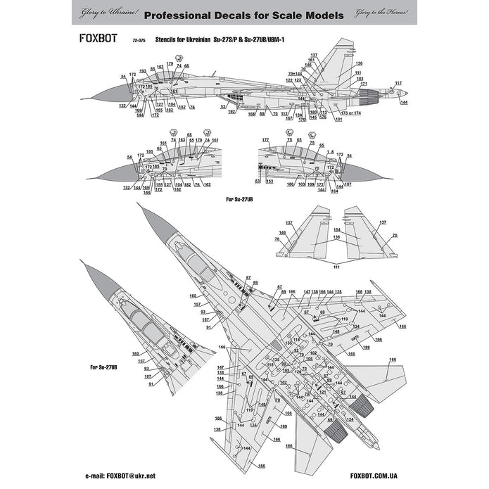 Foxbot 72-075 Decals Stencils for Su-27S/P & Su-27UB/UBM-1 Ukrainian Air Forces Scale 1:72 for Aircraft Plastic Model Kit