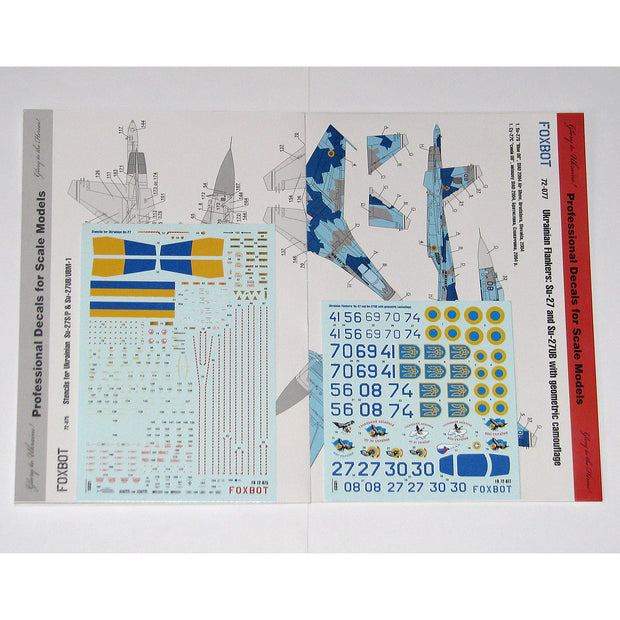 Foxbot 72-077T Decals Su-27S & Su-27UB Ukrainian Air Forces, geometric camouflage Scale 1:72 for Aircraft Plastic Model Kit