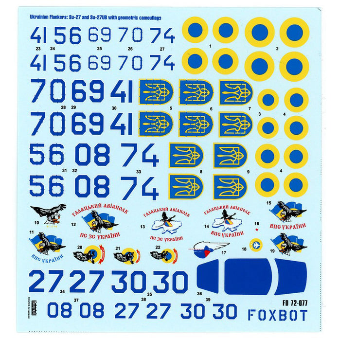Foxbot 72-077T Decals Su-27S & Su-27UB Ukrainian Air Forces, geometric camouflage Scale 1:72 for Aircraft Plastic Model Kit
