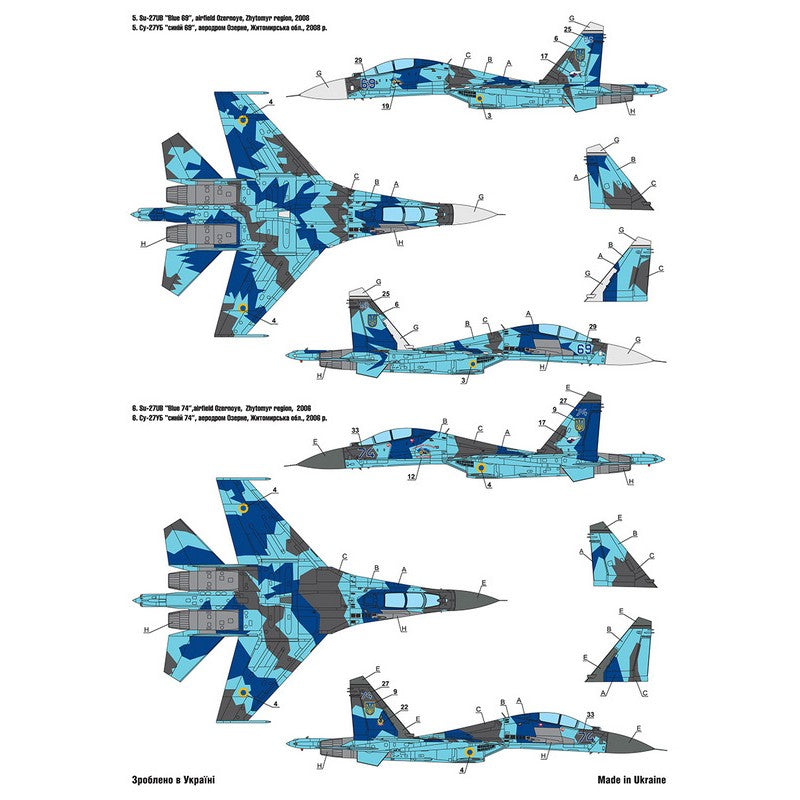 Foxbot 72-077T Decals Su-27S & Su-27UB Ukrainian Air Forces, geometric camouflage Scale 1:72 for Aircraft Plastic Model Kit