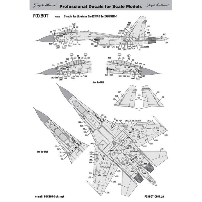 Foxbot 72-077T Decals Su-27S & Su-27UB Ukrainian Air Forces, geometric camouflage Scale 1:72 for Aircraft Plastic Model Kit