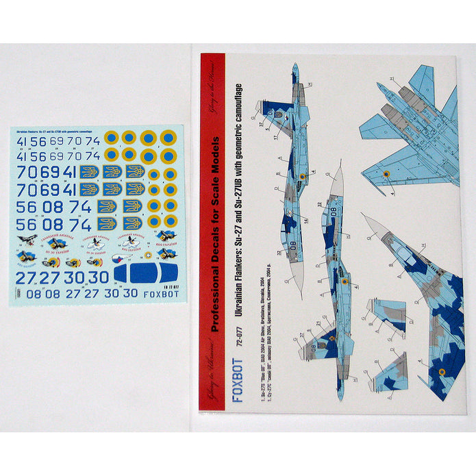 Foxbot 72-077 Decals Su-27S & Su-27UB Ukrainian Air Forces, geometric camouflage Scale 1:72 for Aircraft Plastic Model Kit
