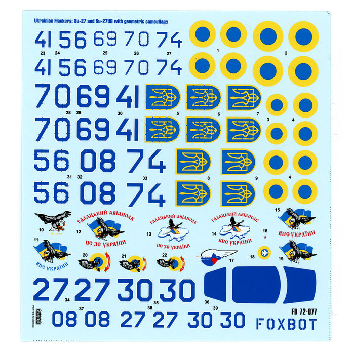 Foxbot 72-077 Decals Su-27S & Su-27UB Ukrainian Air Forces, geometric camouflage Scale 1:72 for Aircraft Plastic Model Kit