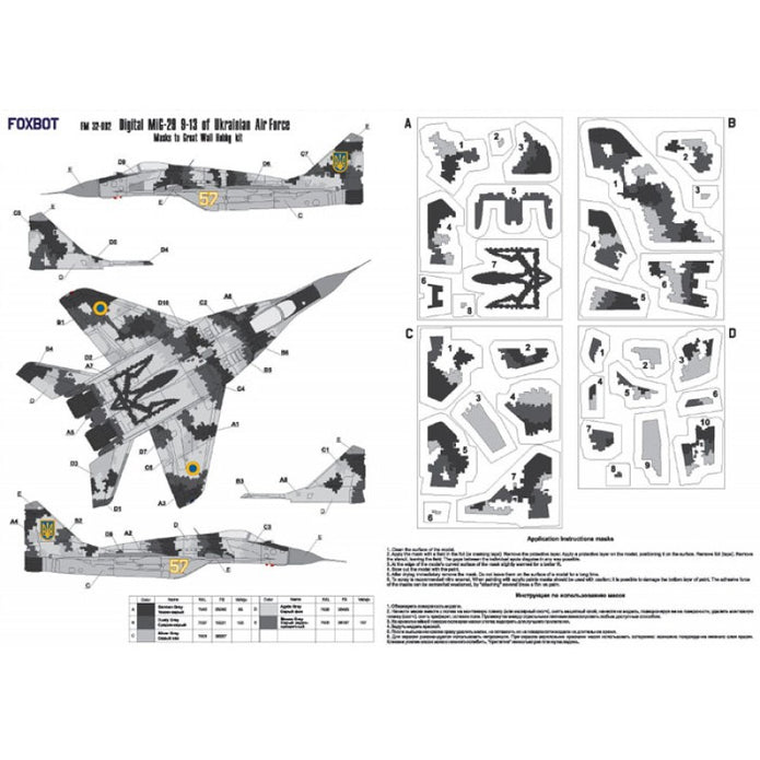 Foxbot FM 32-002 Masks for digital camouflage of MiG-29 9-13 Ukrainian Air Forces Scale 1:32 for Aircraft Plastic Model Kit