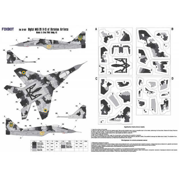 Foxbot FM 32-002 Masks for digital camouflage of MiG-29 9-13 Ukrainian Air Forces Scale 1:32 for Aircraft Plastic Model Kit