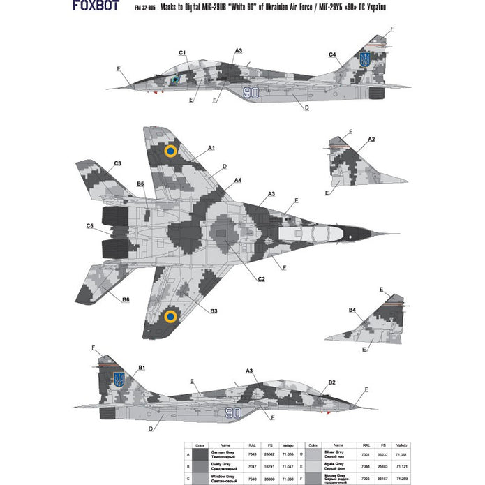 Foxbot FM 32-005 Masks for digital camouflage of MiG-29UB Ukrainian Air Force (White 90) Scale 1:32