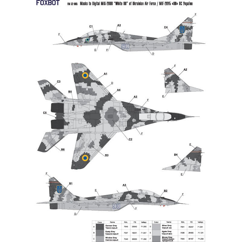 Foxbot FM 32-005 Masks for digital camouflage of MiG-29UB Ukrainian Air Force (White 90) Scale 1:32