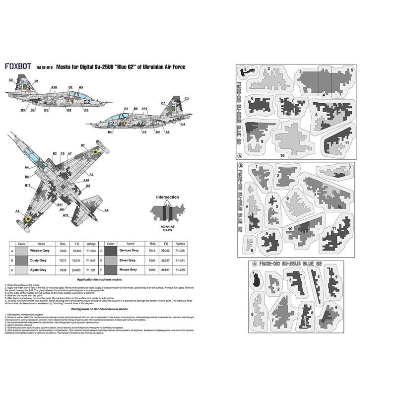 Foxbot FM 32-010 Masks for digital camouflage of Su-25UB Blue 62, Ukrainian Air Forces Scale 1:32
