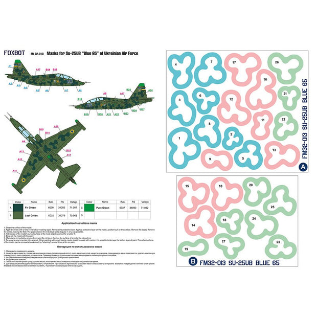 Foxbot FM 32-013 Masks for clover camouflage of Su-25UB Blue 65, Ukrainian Air Forces Scale 1:32