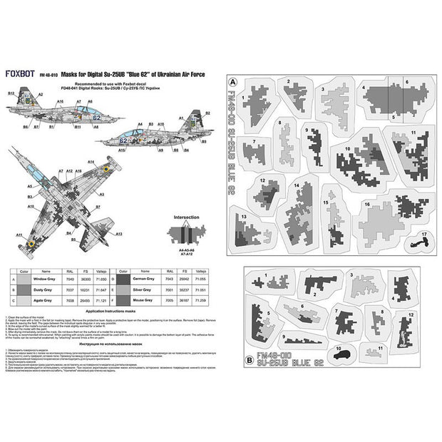 Foxbot FM 48-010 Masks for digital camouflage of Su-25UB Blue 62, Ukranian Air Forces Scale 1:48