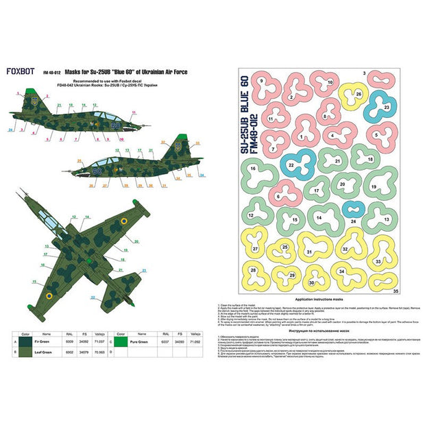 Foxbot FM 48-012 Masks for clover camouflage of Su-25UB Blue 60, Ukranian Air Forces Scale 1:48