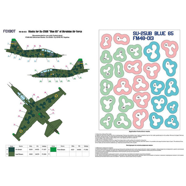 Foxbot FM 48-013 Masks for clover camouflage of Su-25UB Blue 65, Ukranian Air Forces Scale 1:48