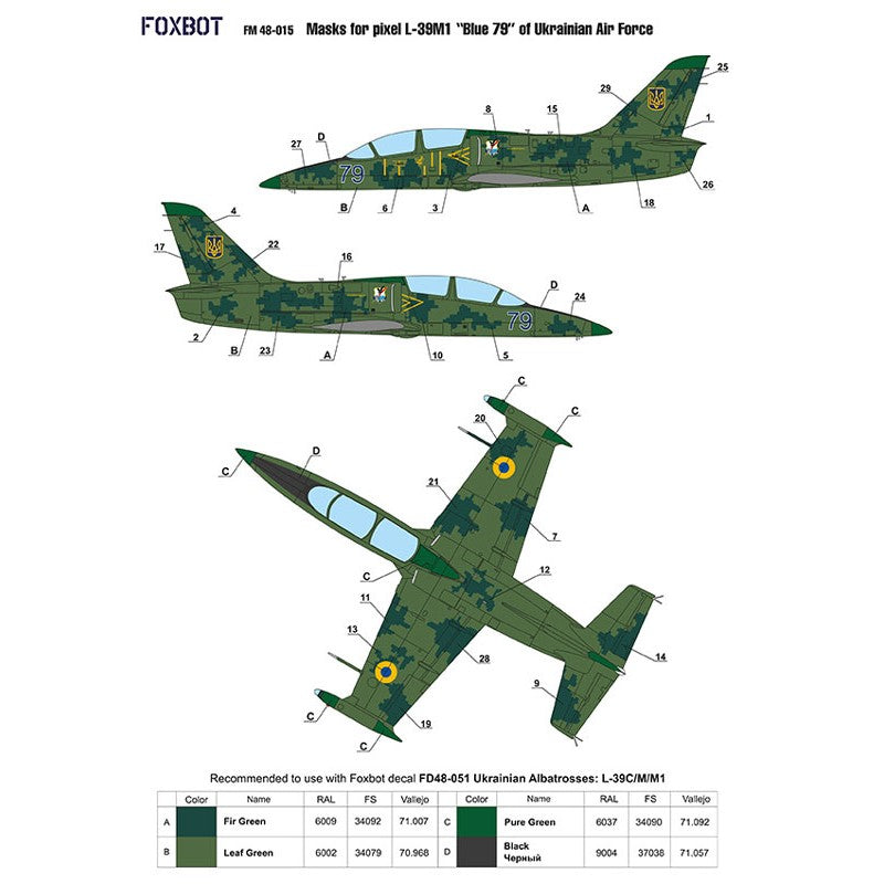 Foxbot FM 48-015 Masks pixel camouflage for L-39M1 “Blue 79” Ukrainian Air Force Scale 1:48 for Aircraft Plastic Model Kit