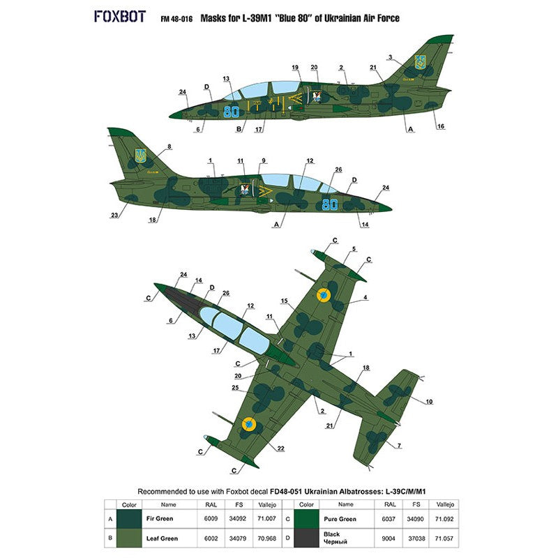 Foxbot FM 48-016 Masks camouflage for L-39M1 “Blue 80” Ukrainian Air Force Scale 1:48 for Aircraft Plastic Model Kit
