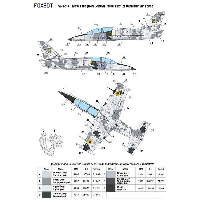 Foxbot FM 48-017 Masks pixel camouflage for L-39M1 “Blue 112” Ukrainian Air Force Scale 1:48 for Aircraft Plastic Model Kit