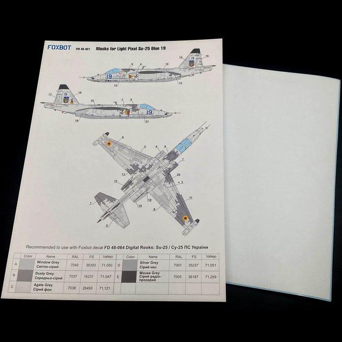 Foxbot FM 48-021 Masks for light digital camouflage of Su-25 Blue 19, Ukranian Air Forces Scale 1:48