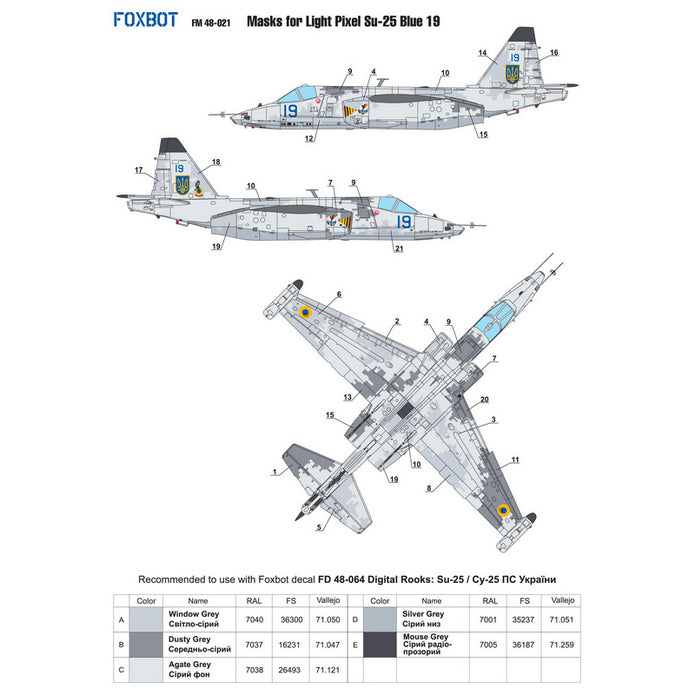 Foxbot FM 48-021 Masks for light digital camouflage of Su-25 Blue 19, Ukranian Air Forces Scale 1:48