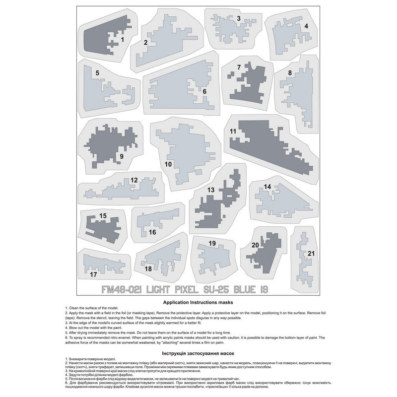 Foxbot FM 48-021 Masks for light digital camouflage of Su-25 Blue 19, Ukranian Air Forces Scale 1:48